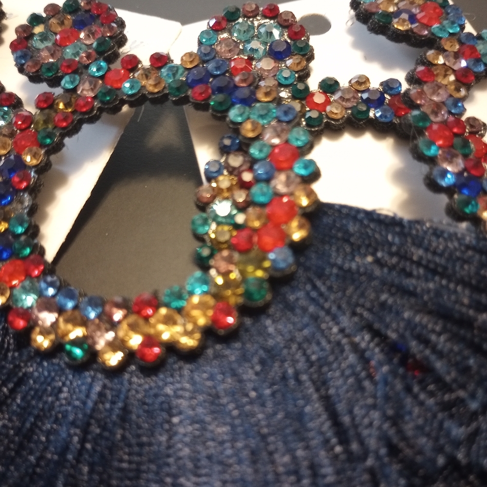 New Women's Hot Ocean Blue Rhinestone Tassel Earrings - Picture 4 of 5